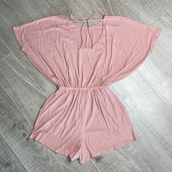LE LIS Mauve Ribbed Dolman Sleeve Open Back Elastic Waist Romper Women’s Size S - Picture 6 of 6